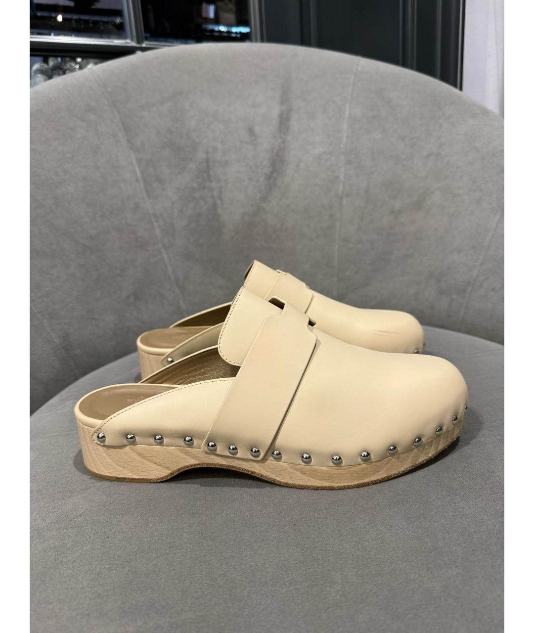HERMES Бежевые кожаные сабо, фото 9