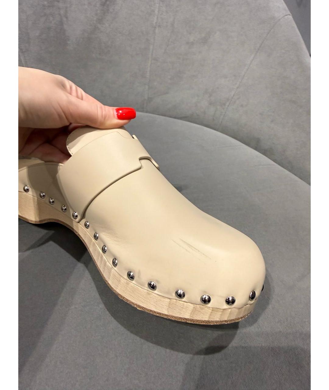 HERMES Бежевые кожаные сабо, фото 5