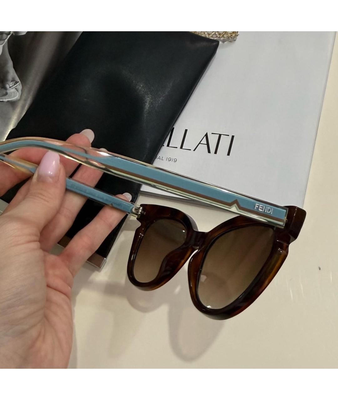 FENDI Коричневые пластиковые солнцезащитные очки, фото 5