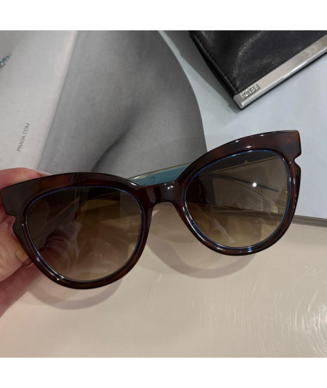 FENDI Коричневые пластиковые солнцезащитные очки, фото 2