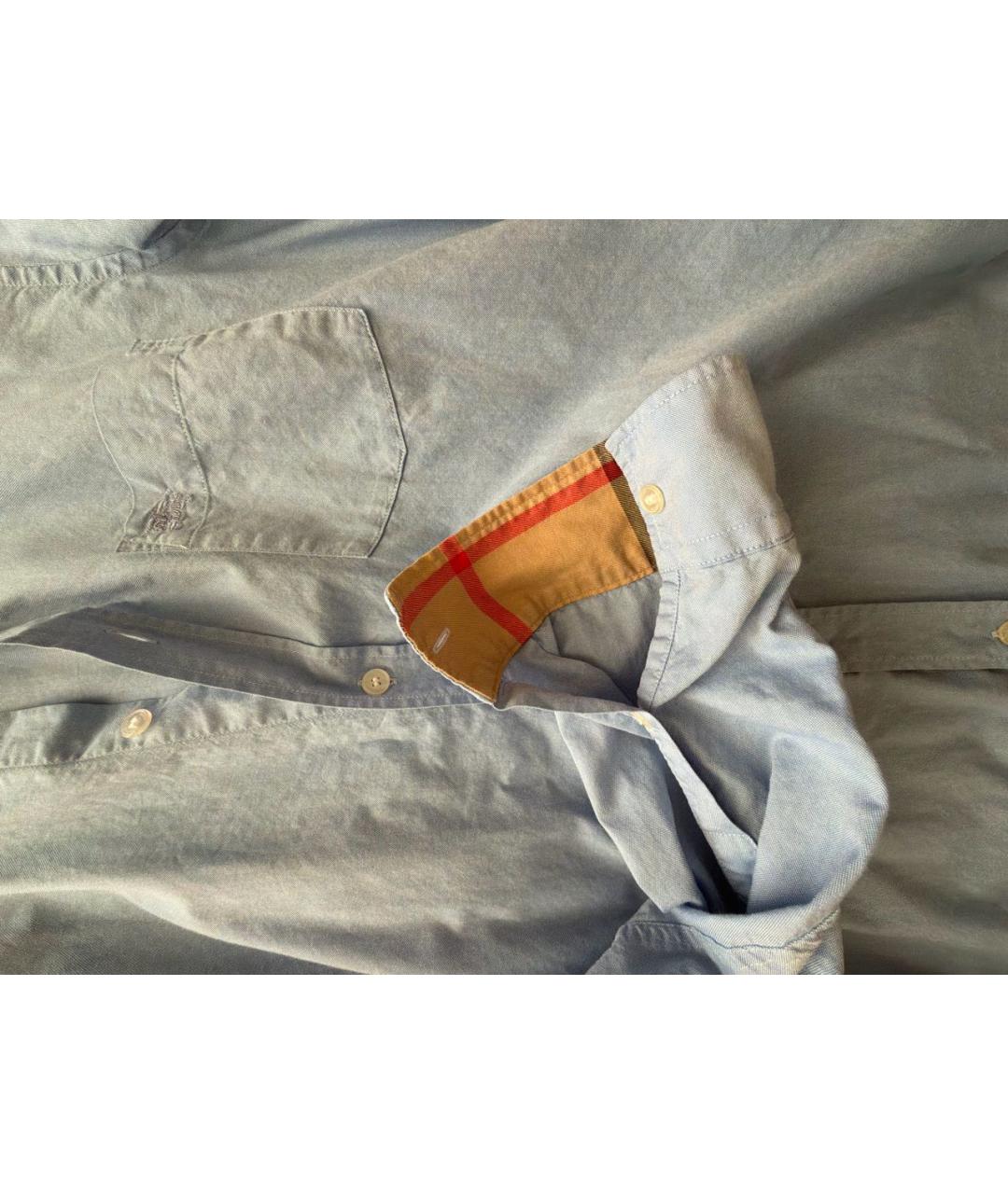 BURBERRY Голубая хлопковая кэжуал рубашка, фото 4