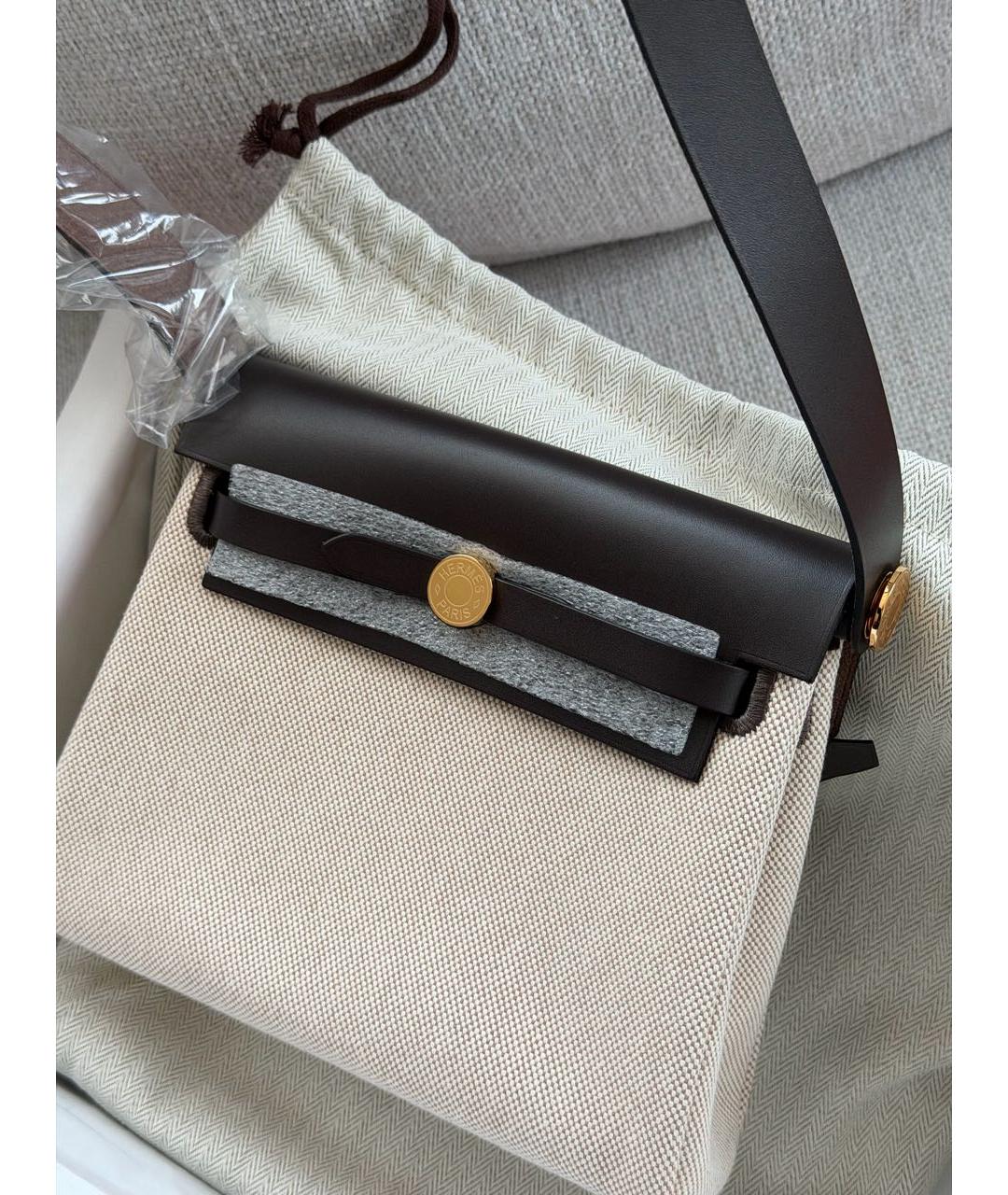 HERMES Бежевая тканевая сумка через плечо, фото 5