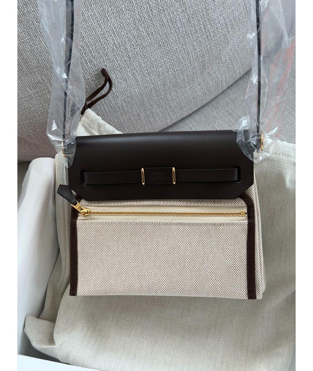 HERMES Бежевая тканевая сумка через плечо, фото 4