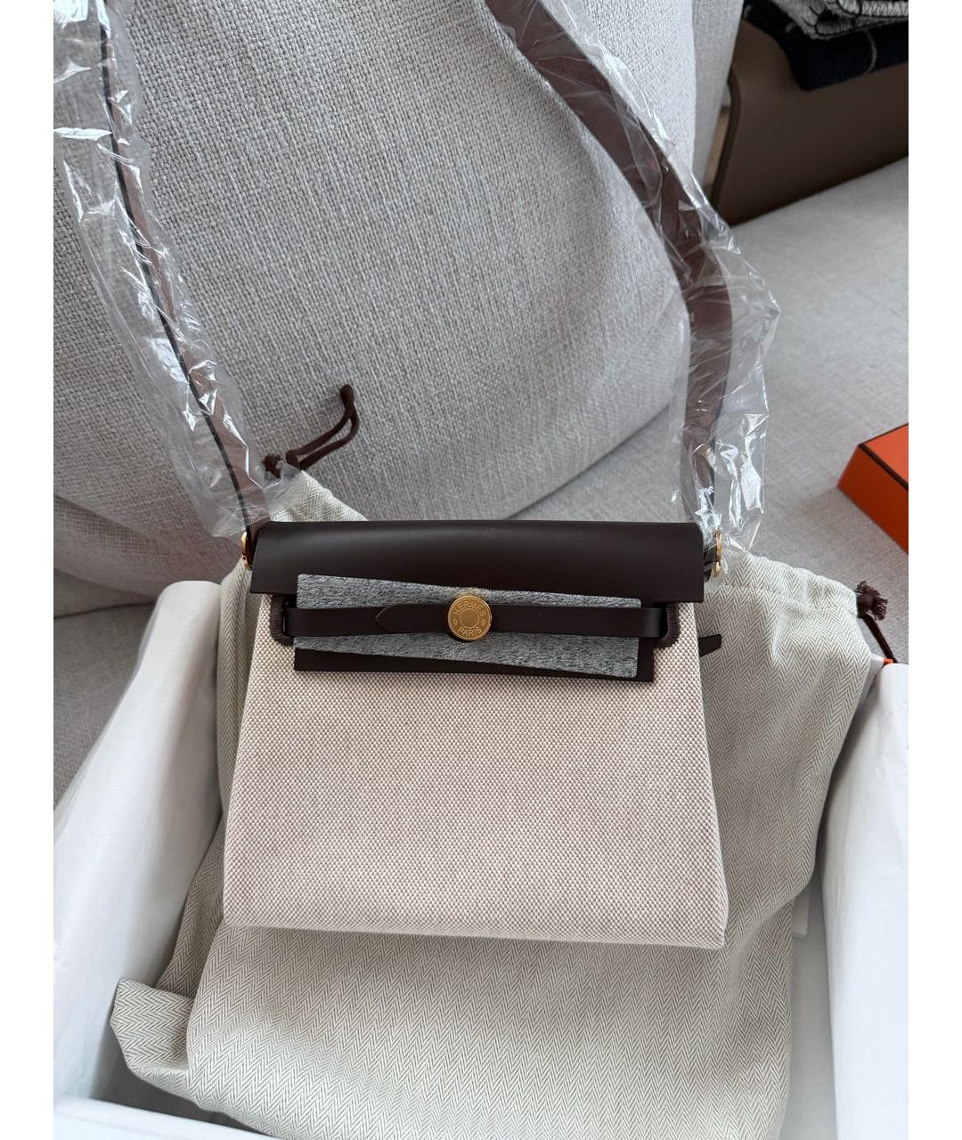 HERMES Бежевая тканевая сумка через плечо, фото 2