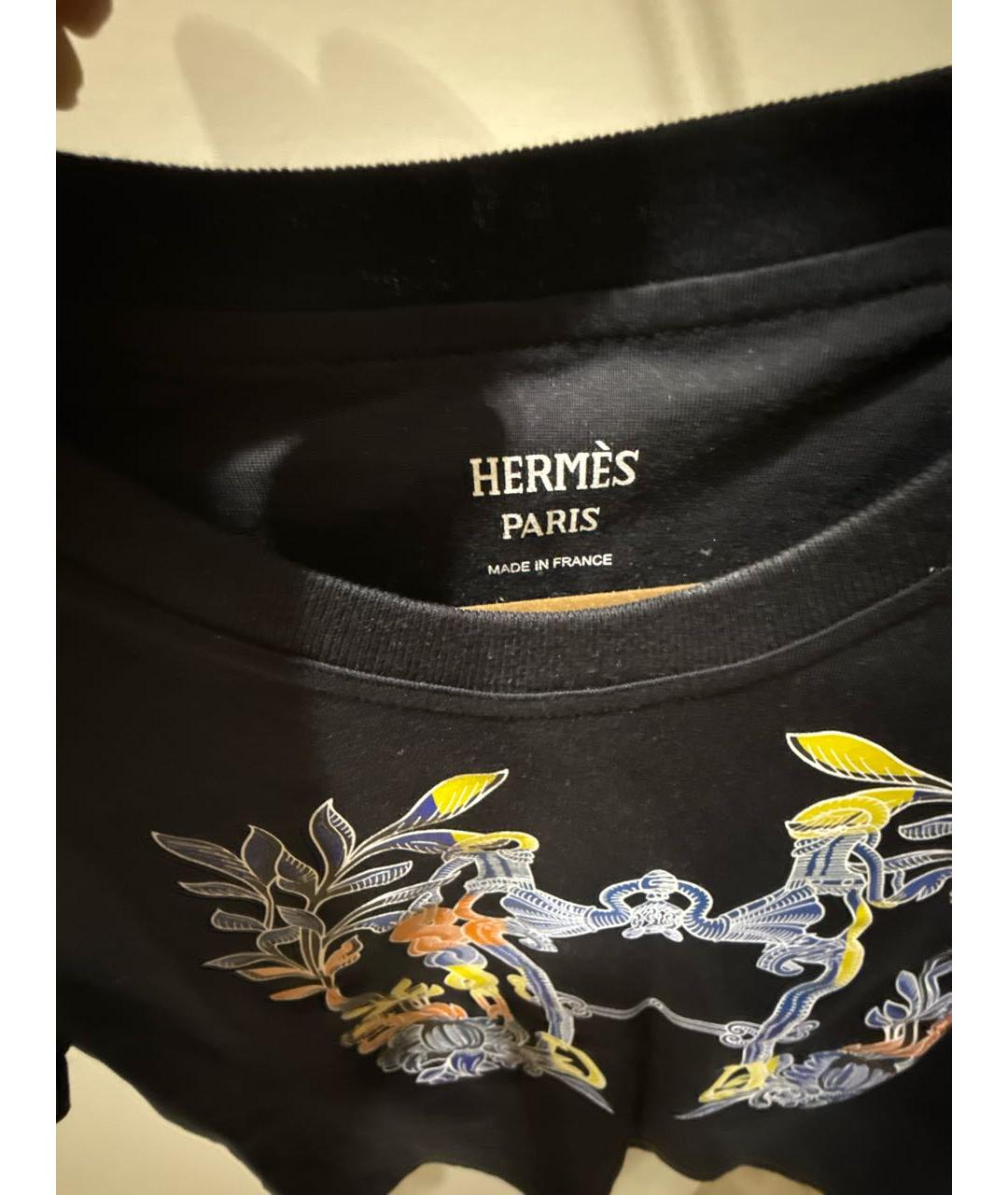 HERMES Черная хлопковая футболка, фото 3