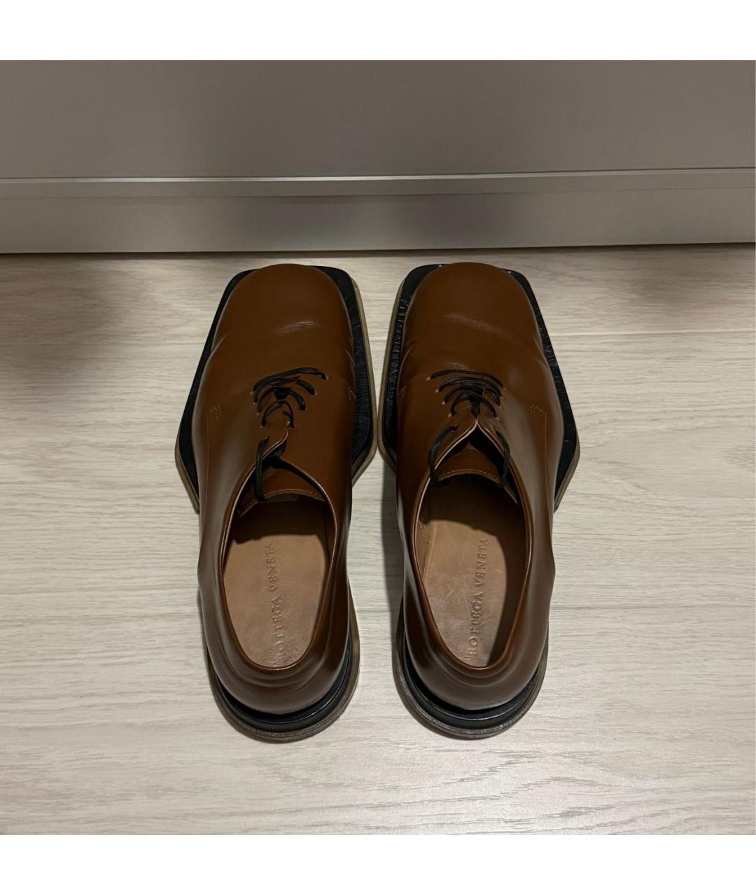 BOTTEGA VENETA Коричневые кожаные низкие ботинки, фото 3