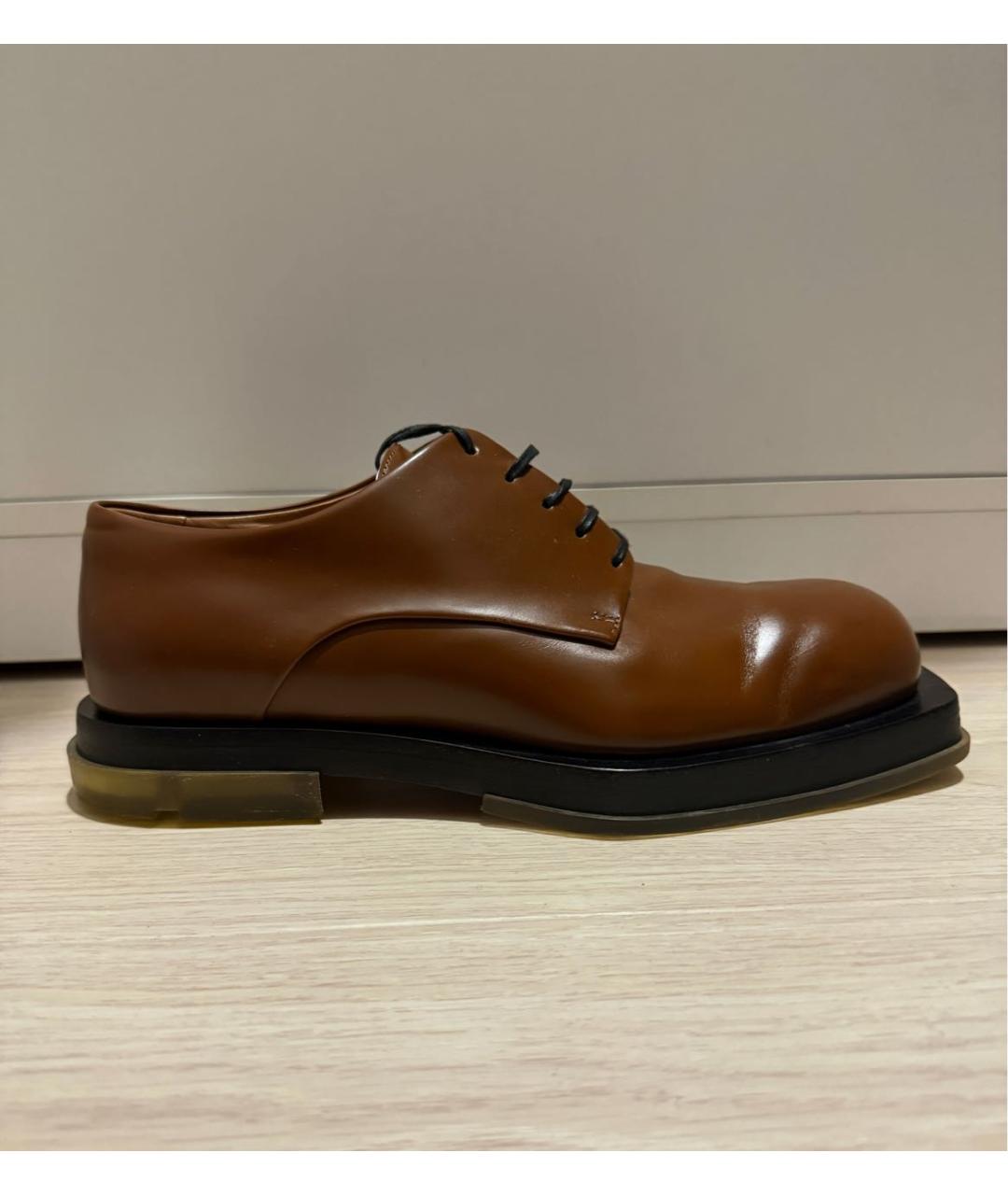 BOTTEGA VENETA Коричневые кожаные низкие ботинки, фото 8