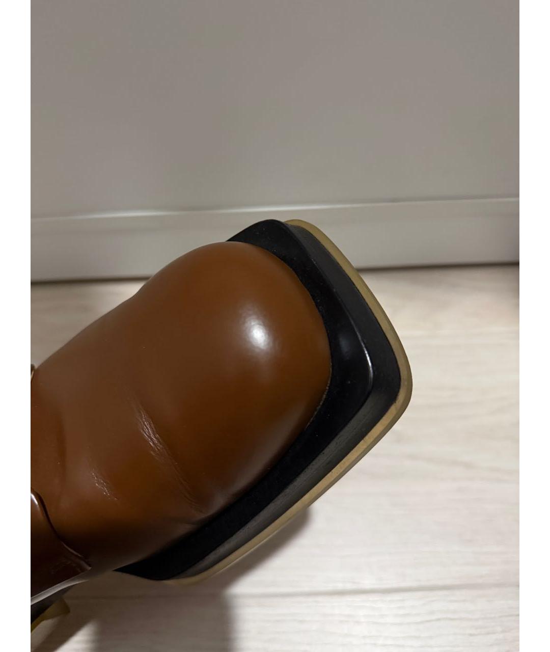 BOTTEGA VENETA Коричневые кожаные низкие ботинки, фото 5