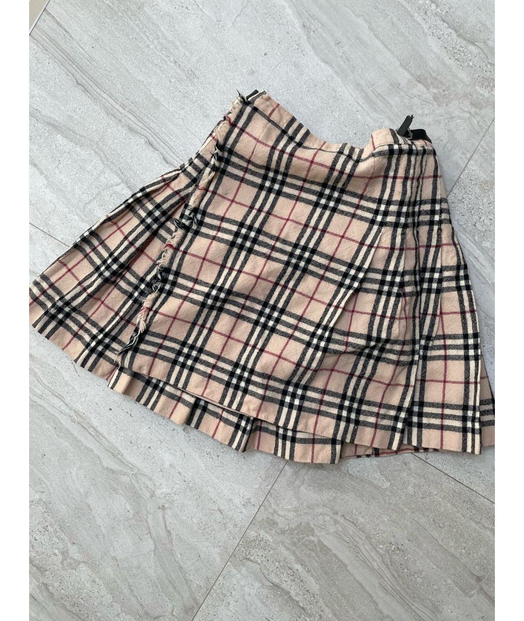 BURBERRY Бежевая шерстяная юбка мини, фото 3