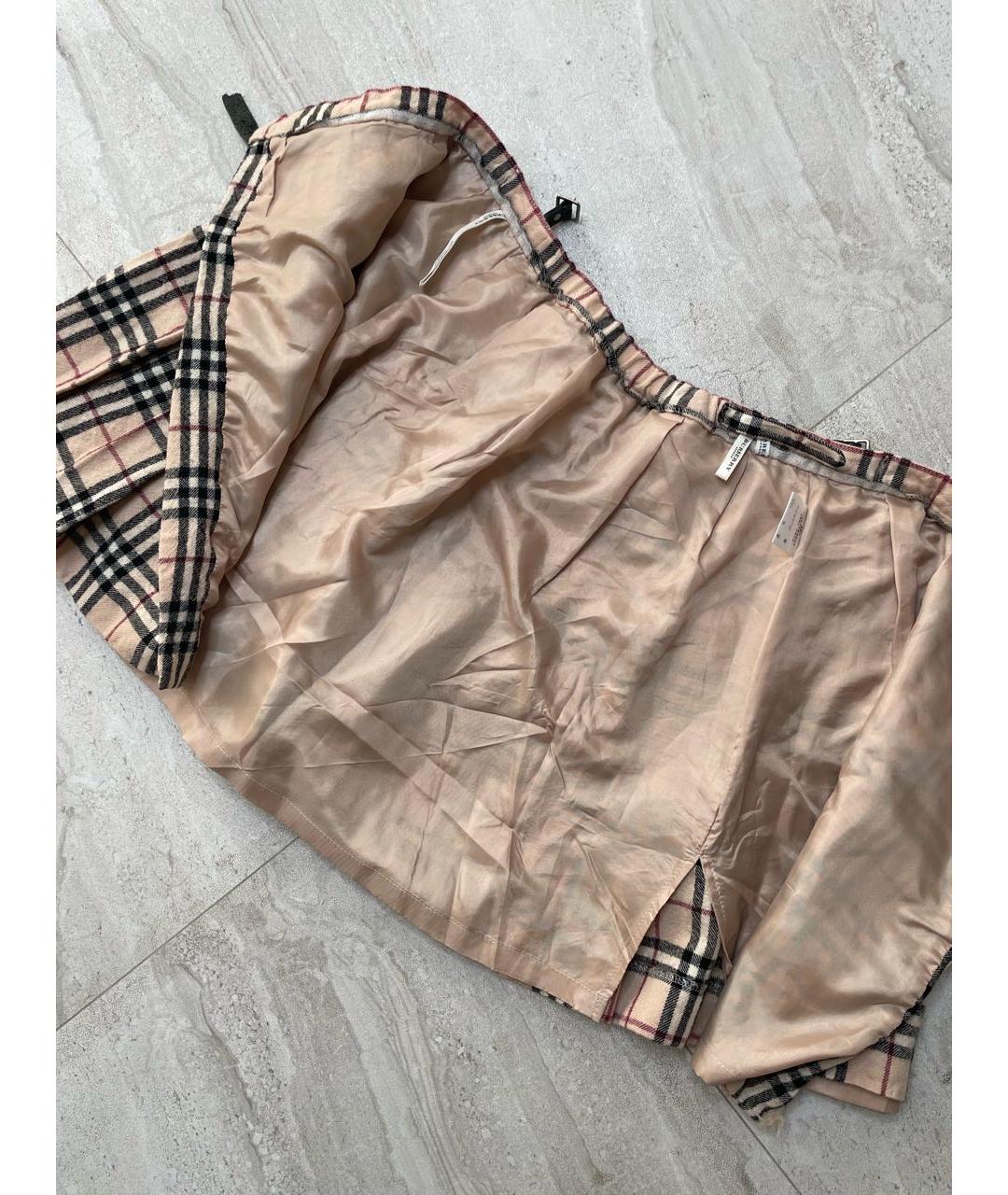 BURBERRY Бежевая шерстяная юбка мини, фото 4