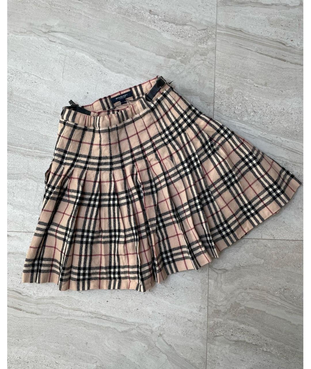 BURBERRY Бежевая шерстяная юбка мини, фото 5