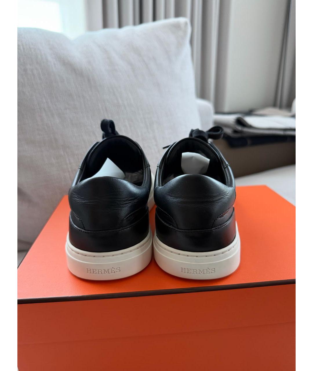 HERMES Черные кожаные кеды, фото 4