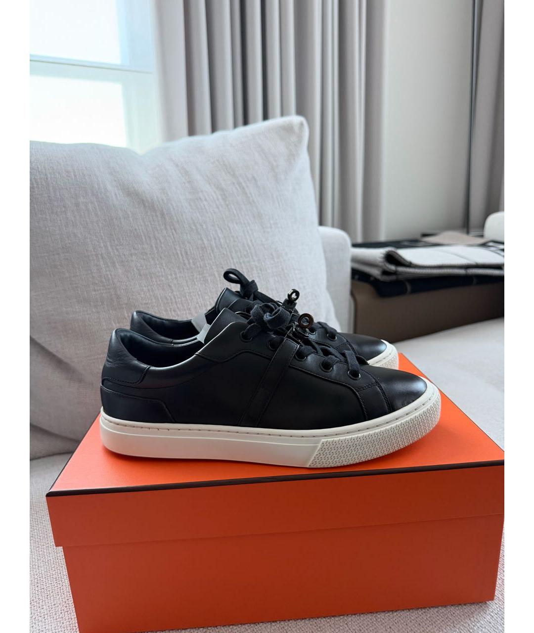 HERMES Черные кожаные кеды, фото 5