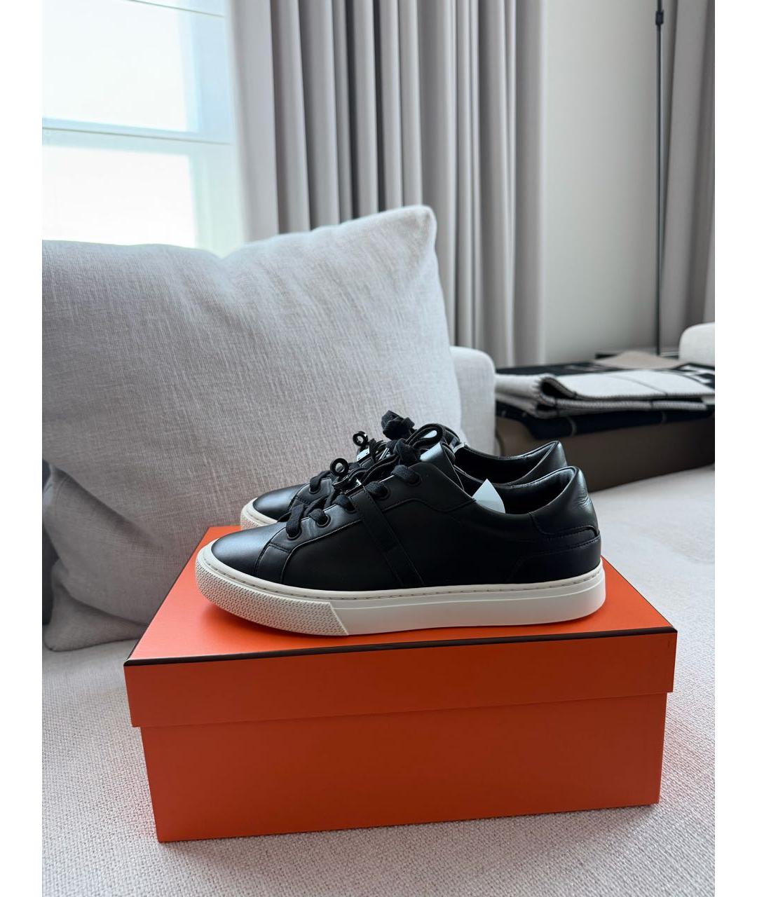 HERMES Черные кожаные кеды, фото 2