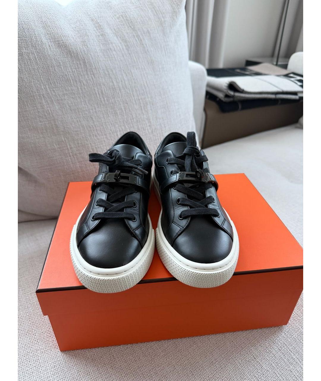 HERMES Черные кожаные кеды, фото 3