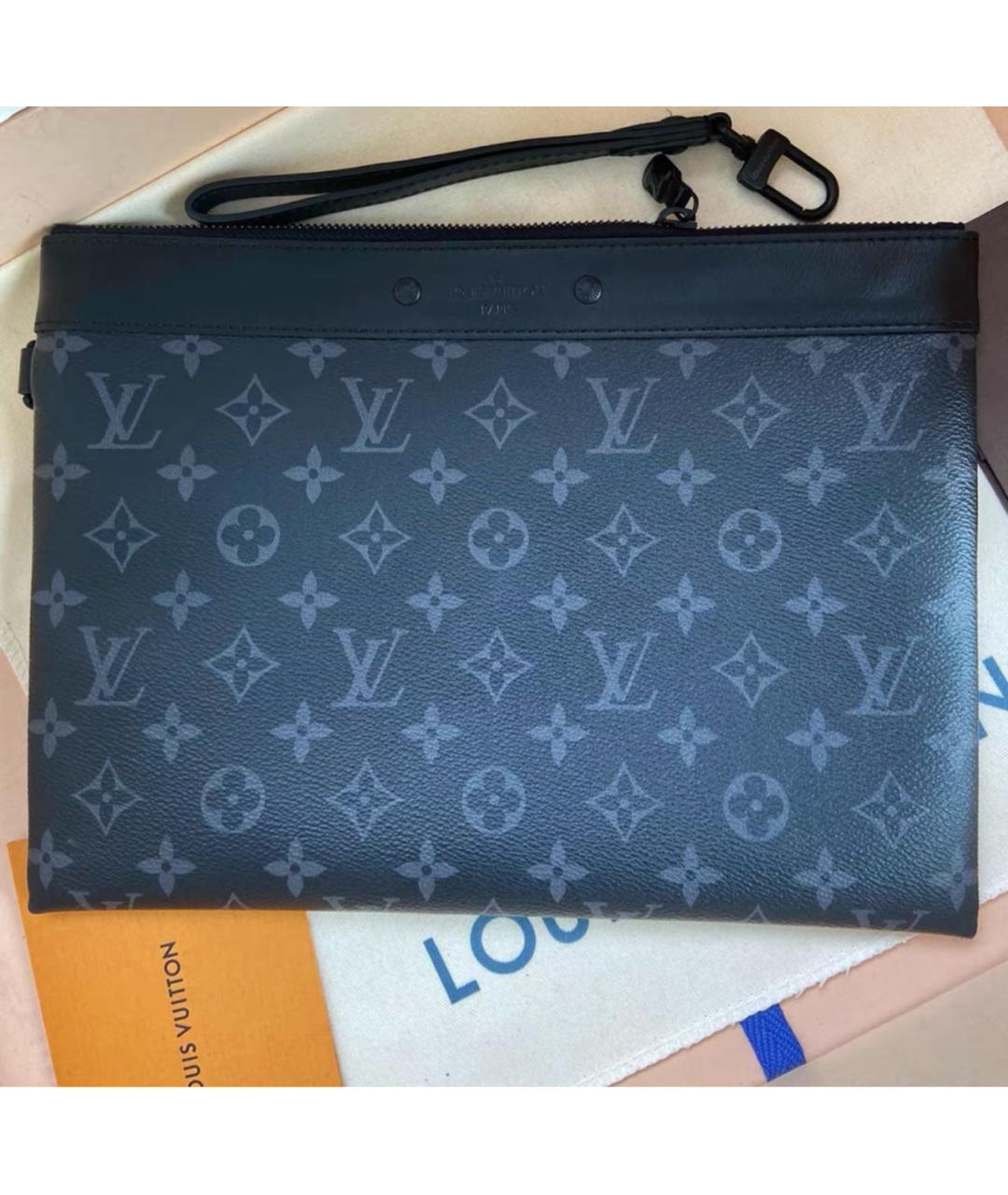 LOUIS VUITTON Антрацитовая кожаная папка для документов, фото 6