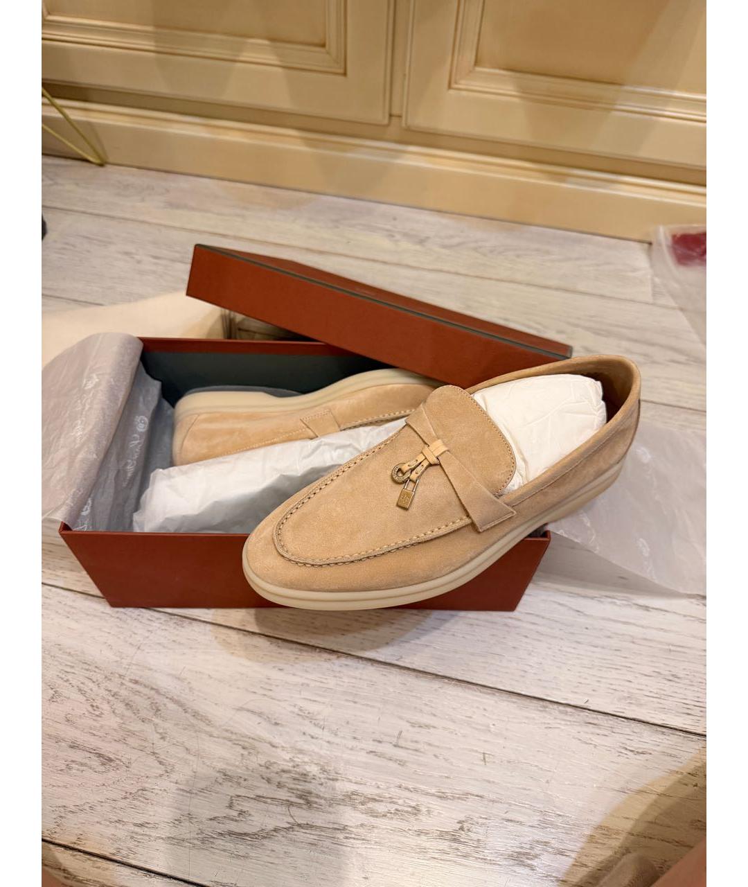 LORO PIANA Бежевые замшевые лоферы, фото 3