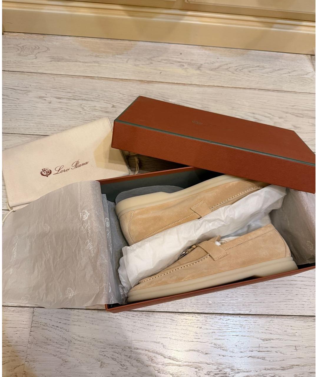 LORO PIANA Бежевые замшевые лоферы, фото 4