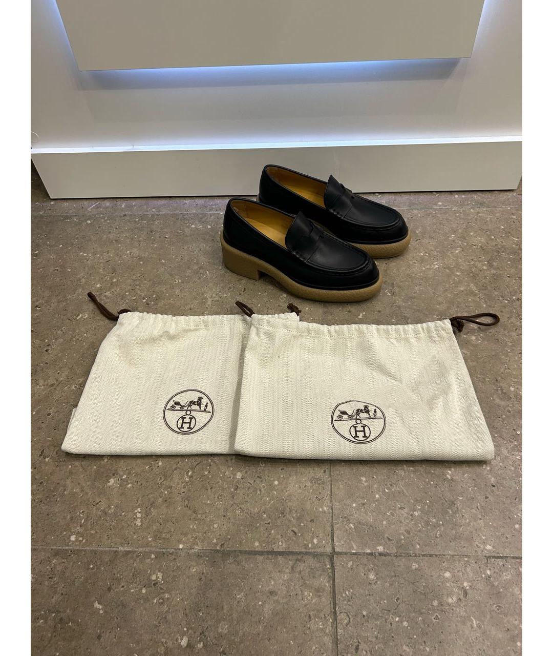 HERMES Черные кожаные лоферы, фото 5