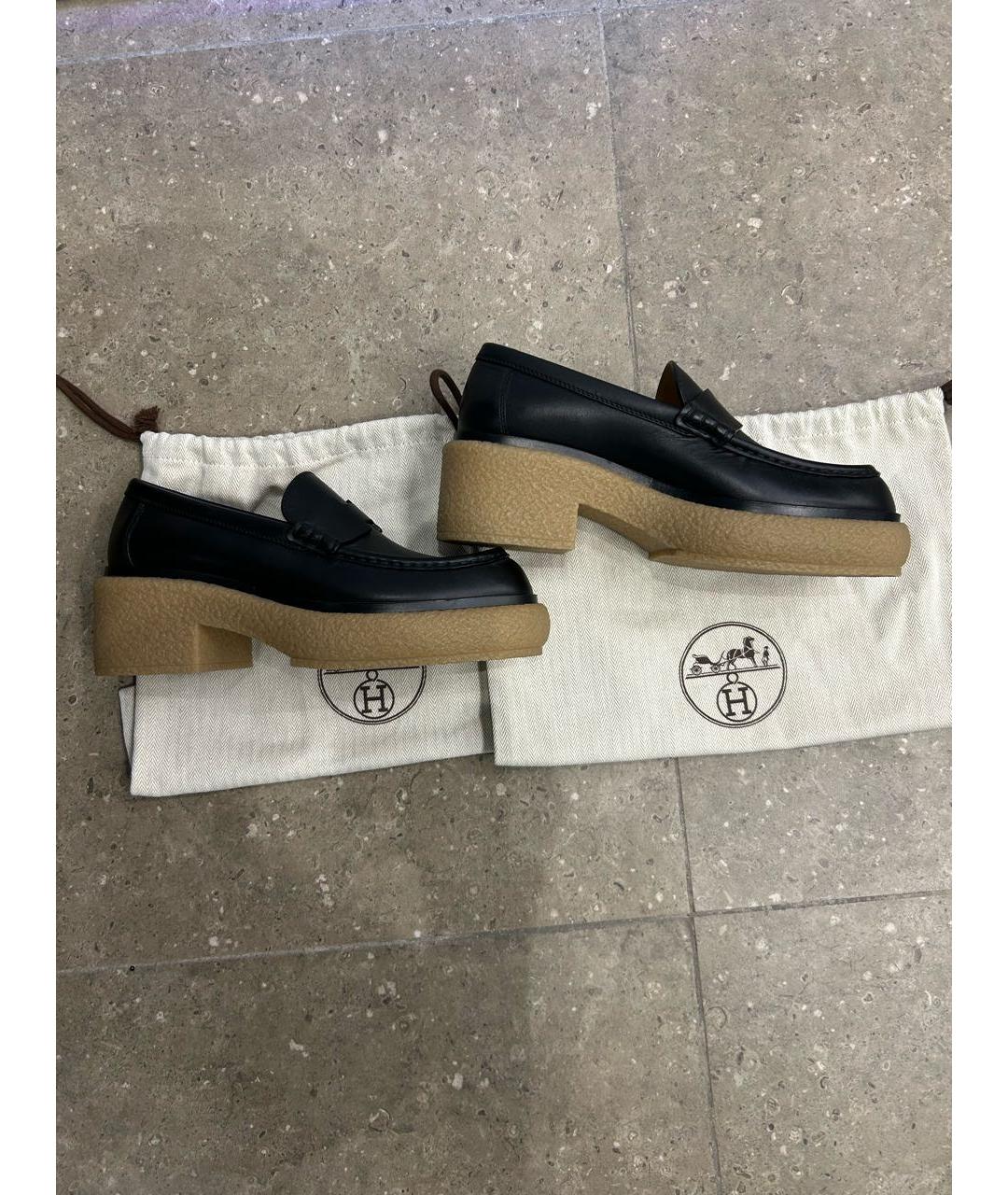 HERMES Черные кожаные лоферы, фото 7