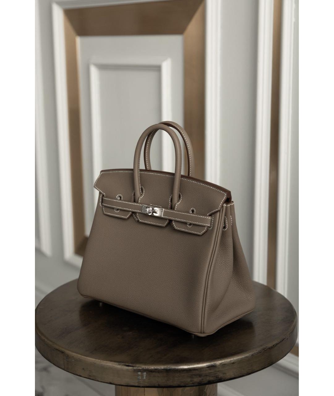 HERMES Бежевая кожаная сумка с короткими ручками, фото 3