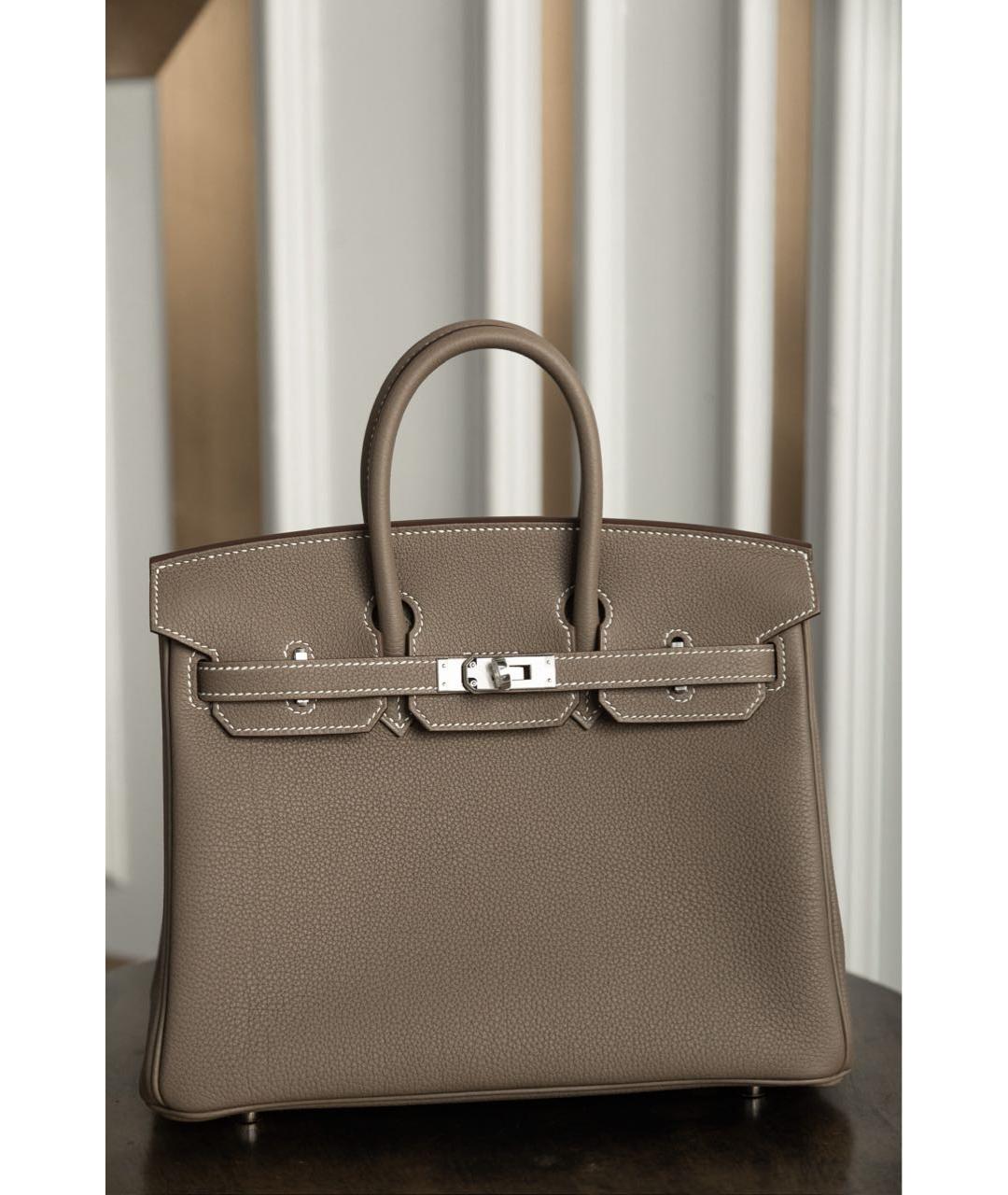 HERMES Бежевая кожаная сумка с короткими ручками, фото 7