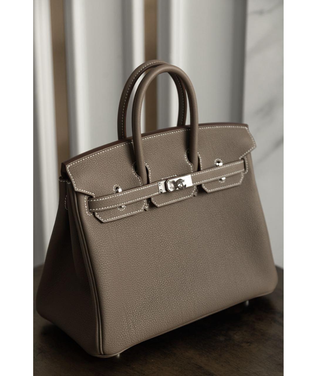HERMES Бежевая кожаная сумка с короткими ручками, фото 5