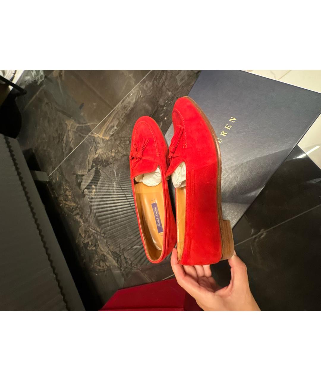 RALPH LAUREN Красные замшевые лоферы, фото 7