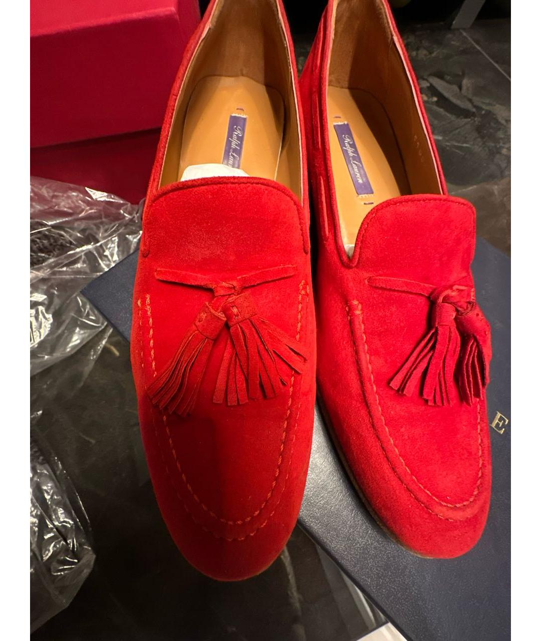 RALPH LAUREN Красные замшевые лоферы, фото 4