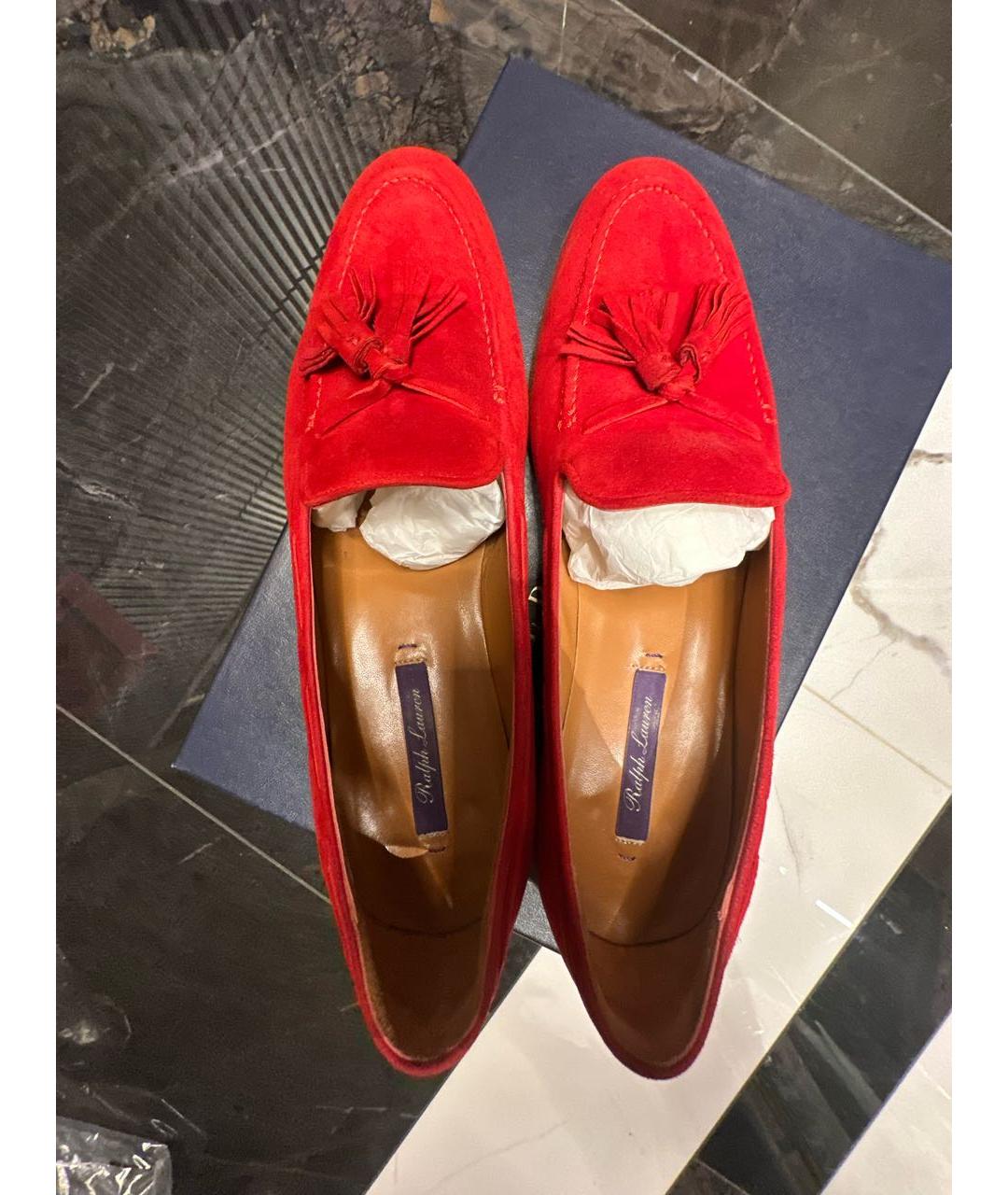 RALPH LAUREN Красные замшевые лоферы, фото 3