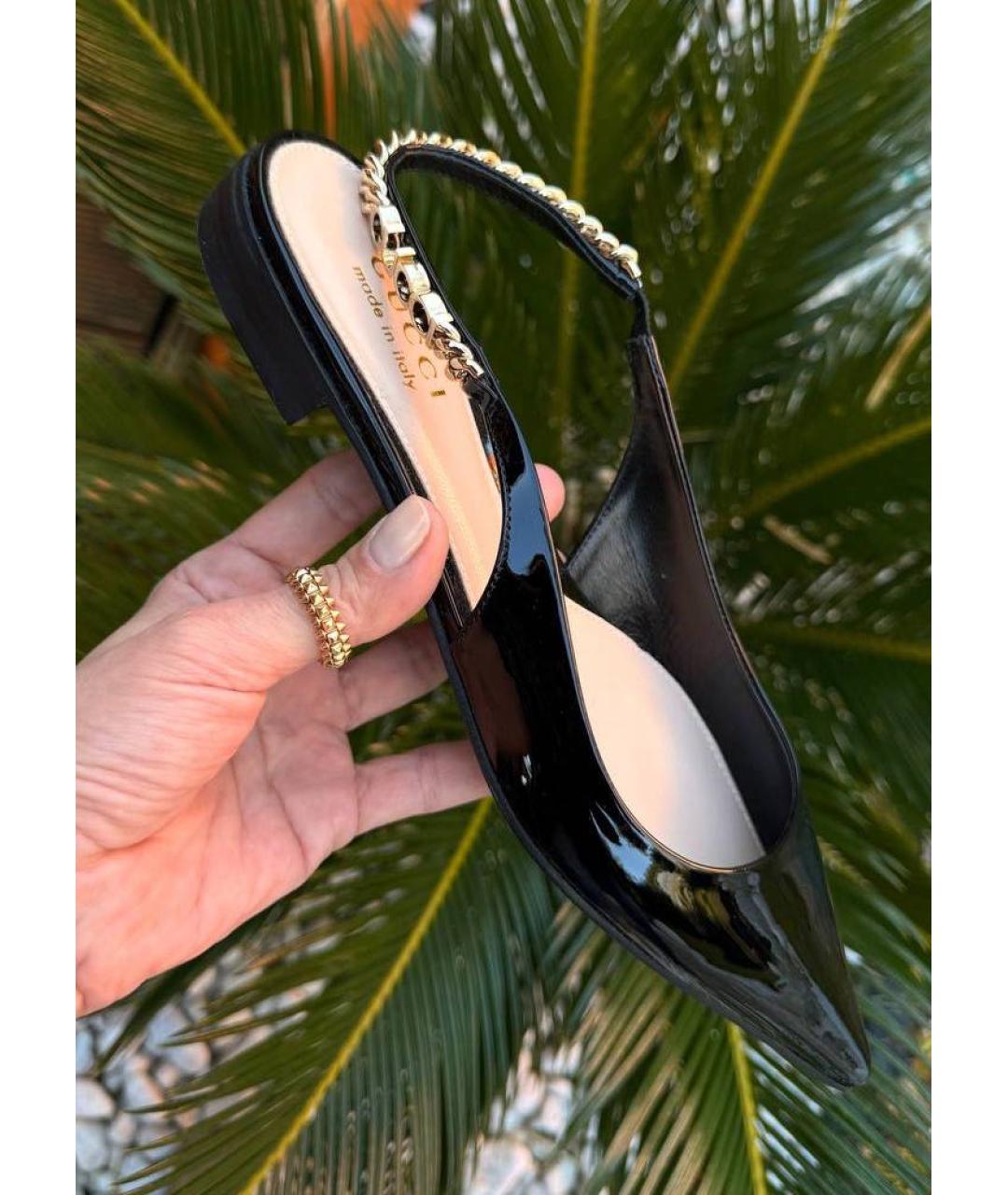 GUCCI Черные лодочки на низком каблуке из лакированной кожи, фото 7
