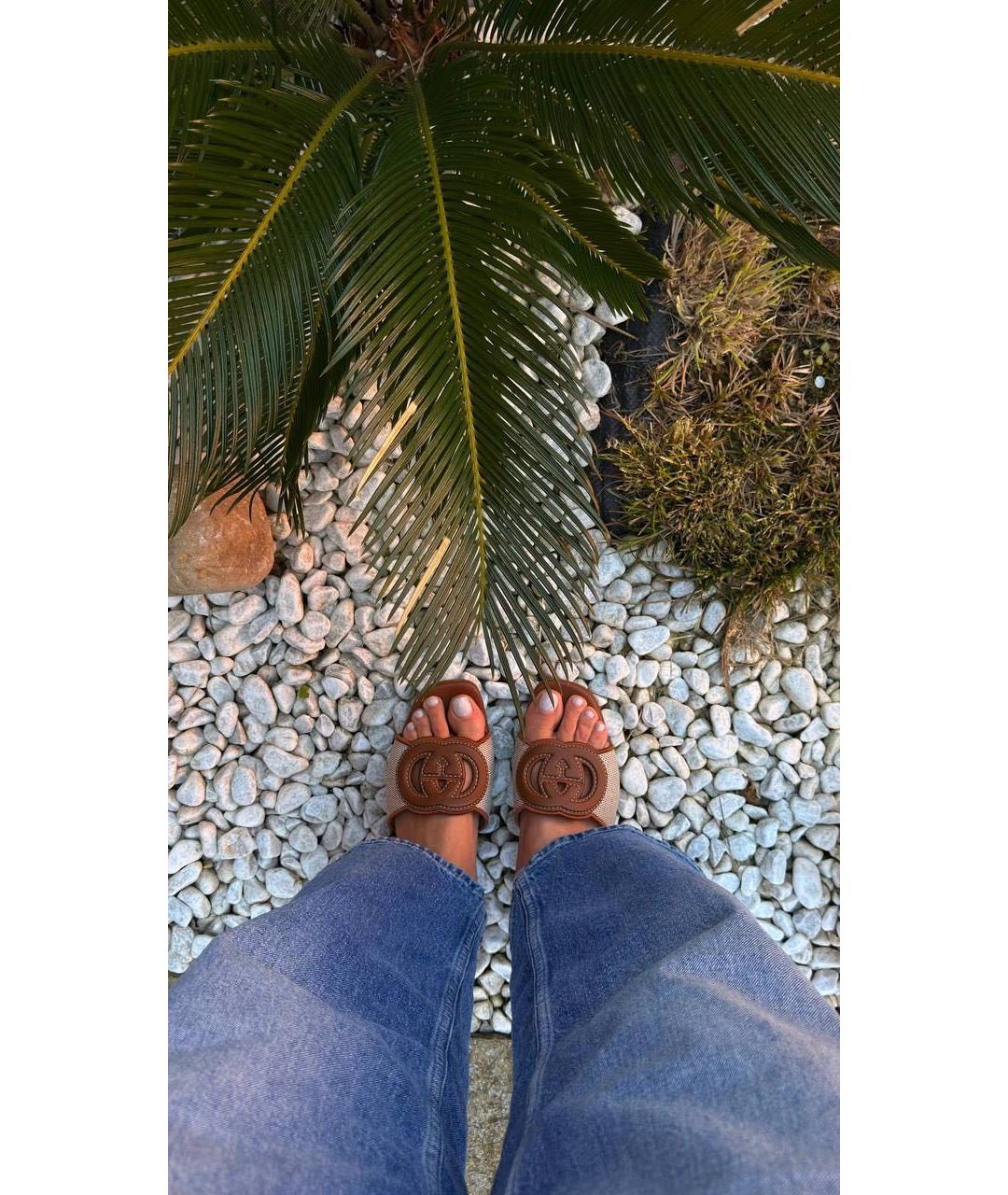 GUCCI Коричневые кожаные шлепанцы, фото 5