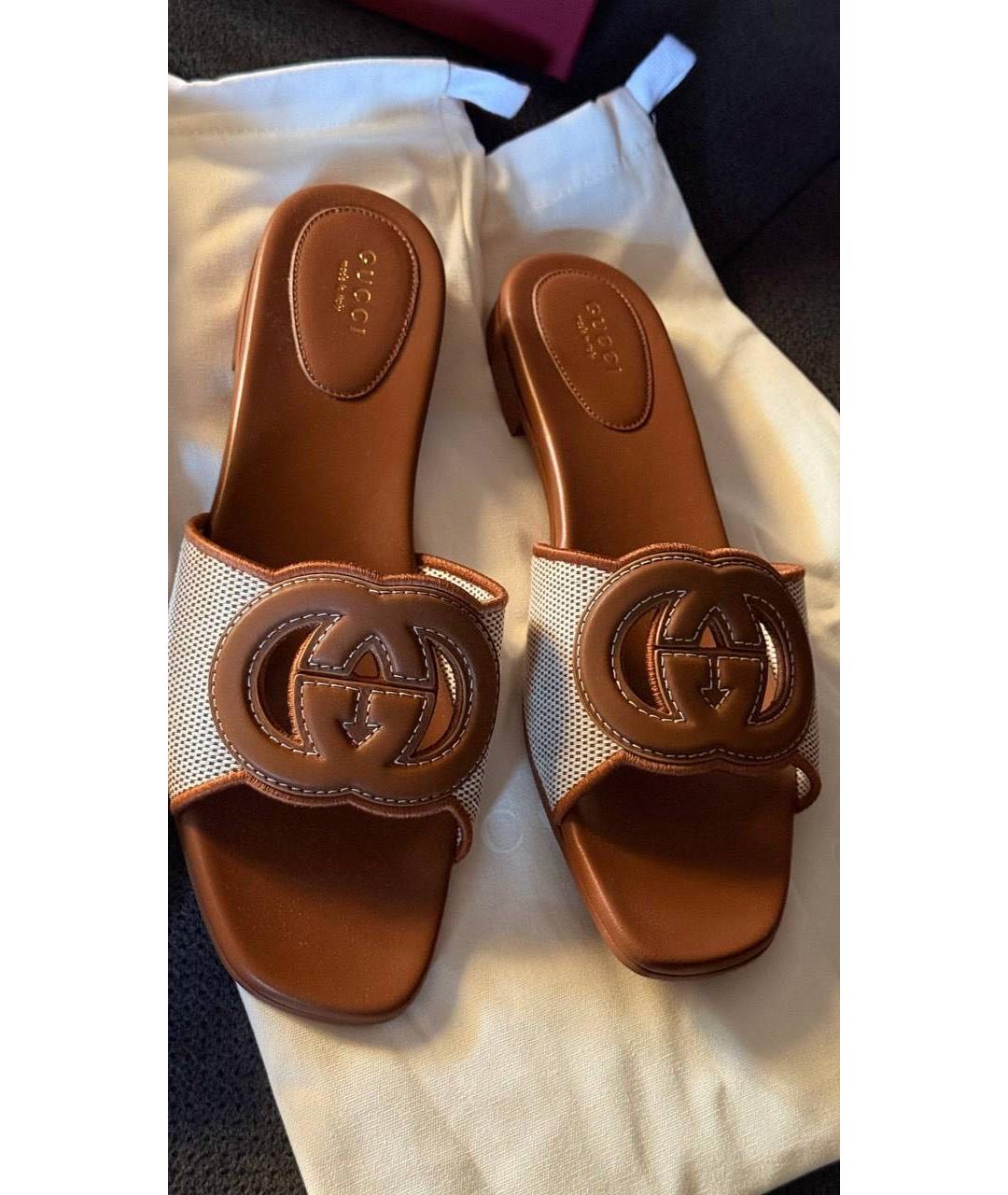 GUCCI Коричневые кожаные шлепанцы, фото 3