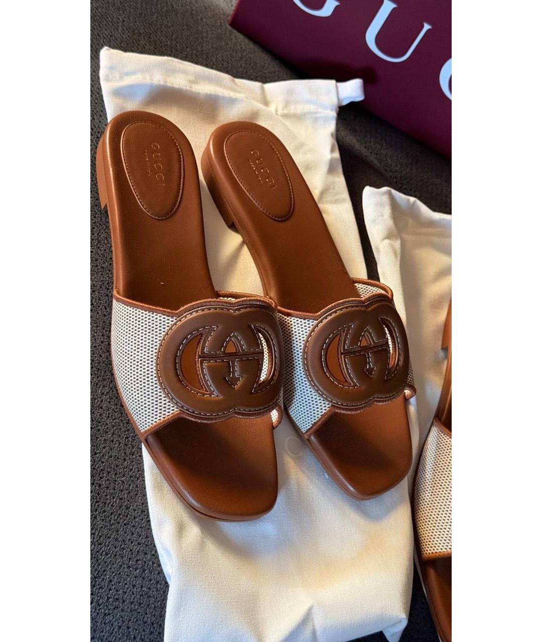 GUCCI Коричневые кожаные шлепанцы, фото 8