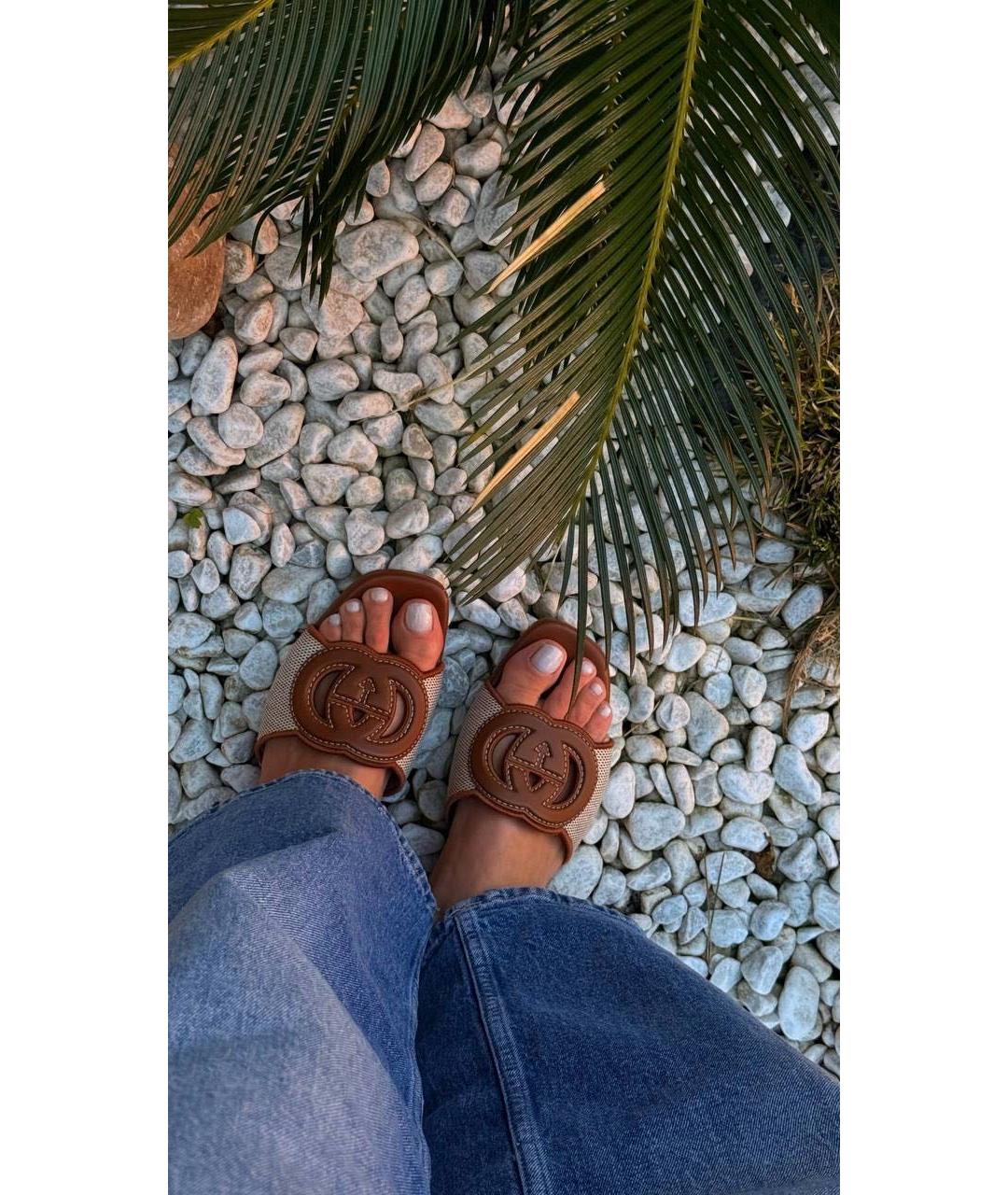 GUCCI Коричневые кожаные шлепанцы, фото 4