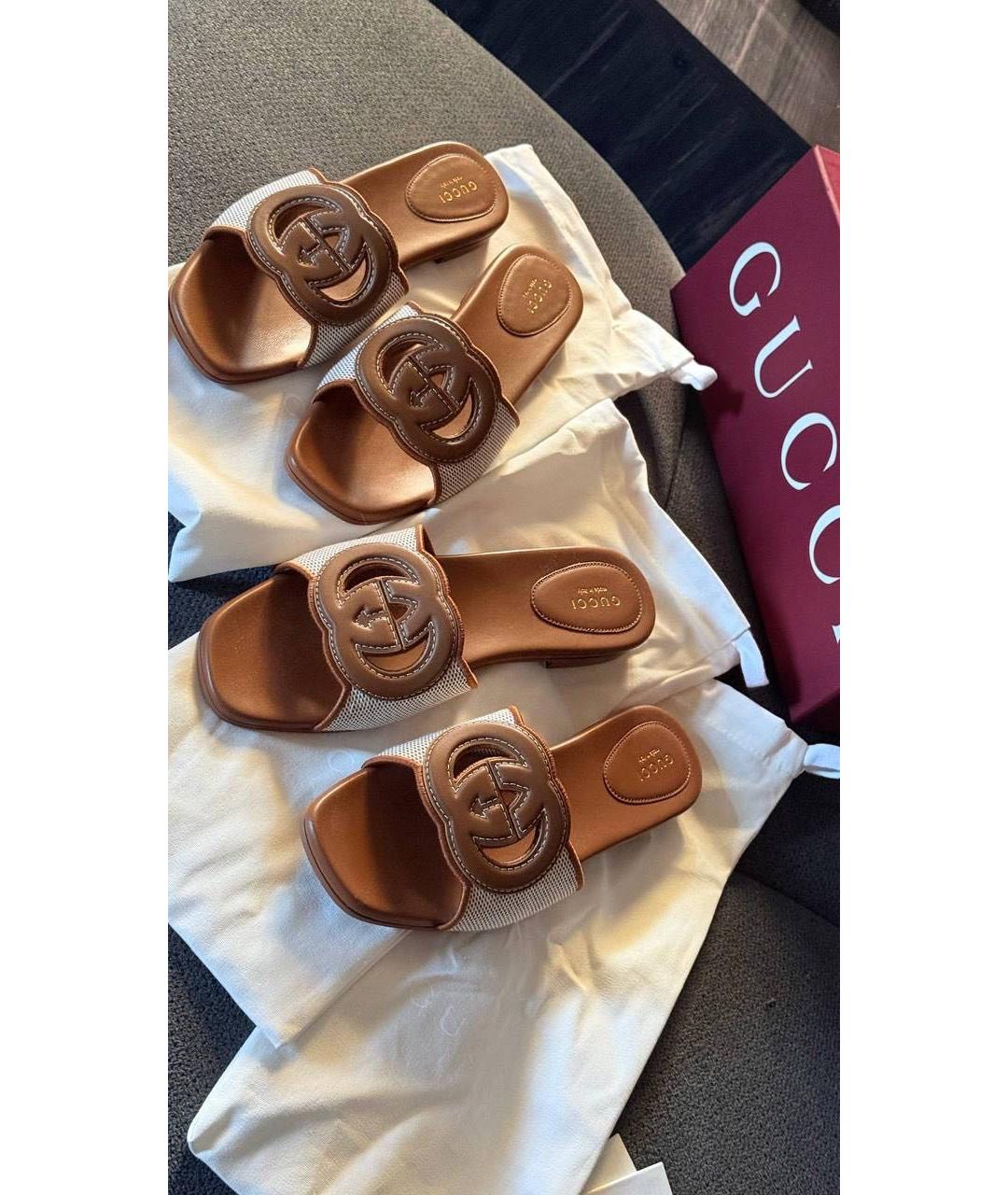 GUCCI Коричневые кожаные шлепанцы, фото 2