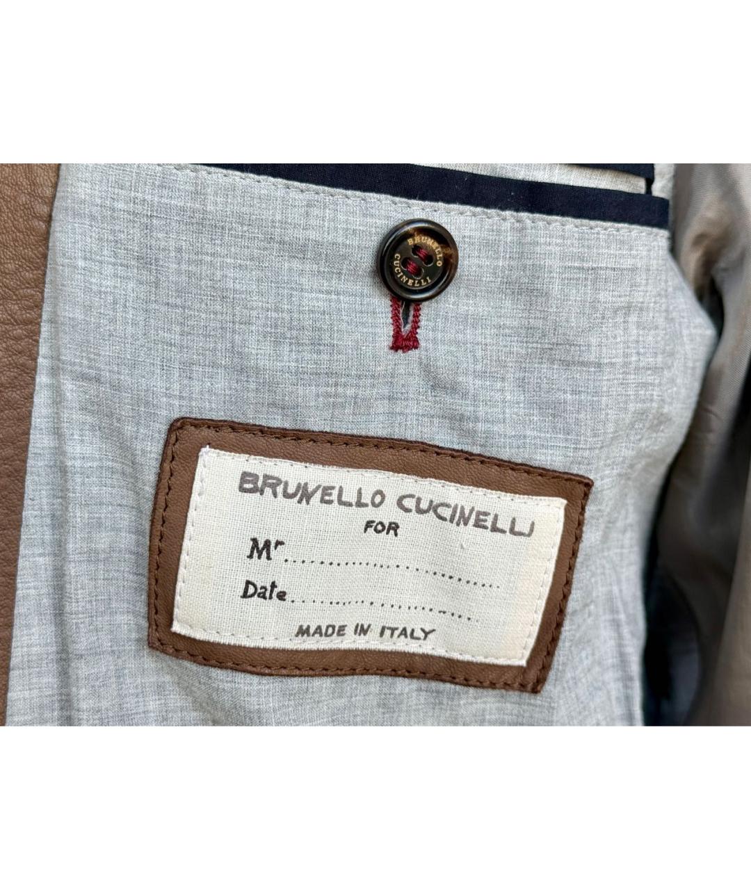 BRUNELLO CUCINELLI Коричневая кожаная куртка, фото 4