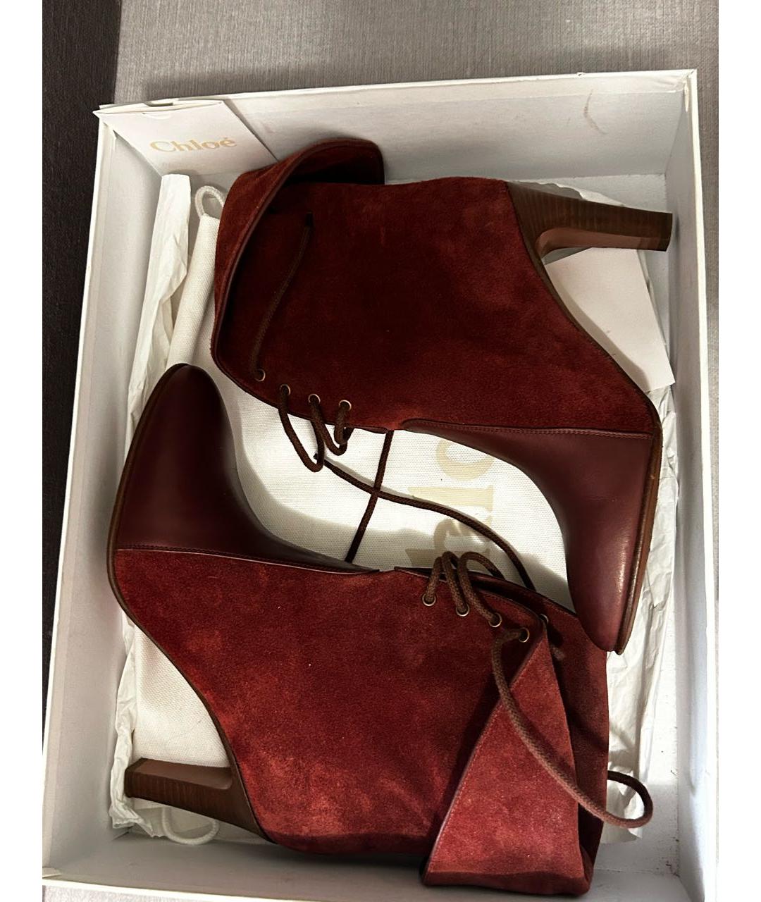 CHLOE Бордовые замшевые ботильоны, фото 6