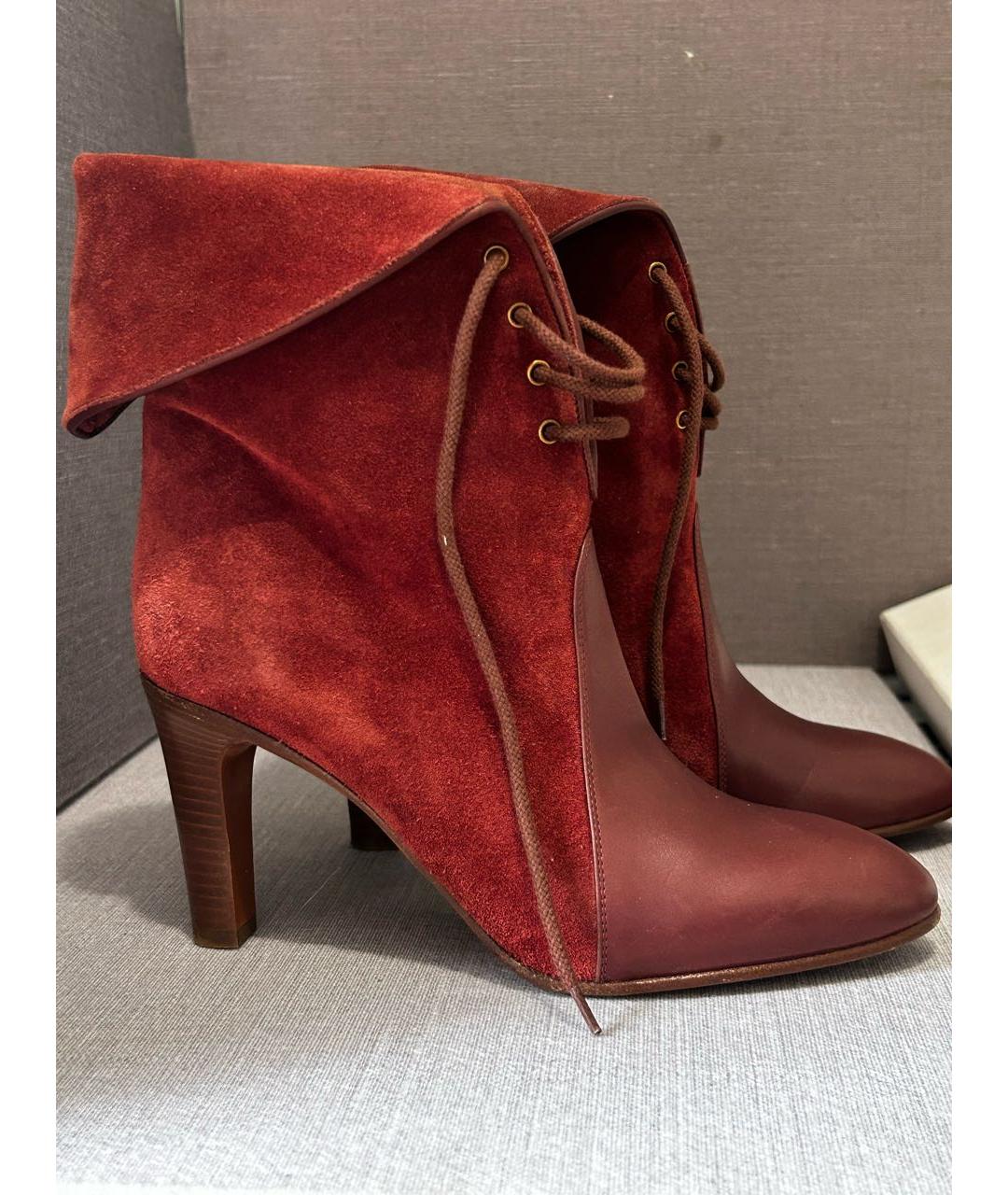 CHLOE Бордовые замшевые ботильоны, фото 8