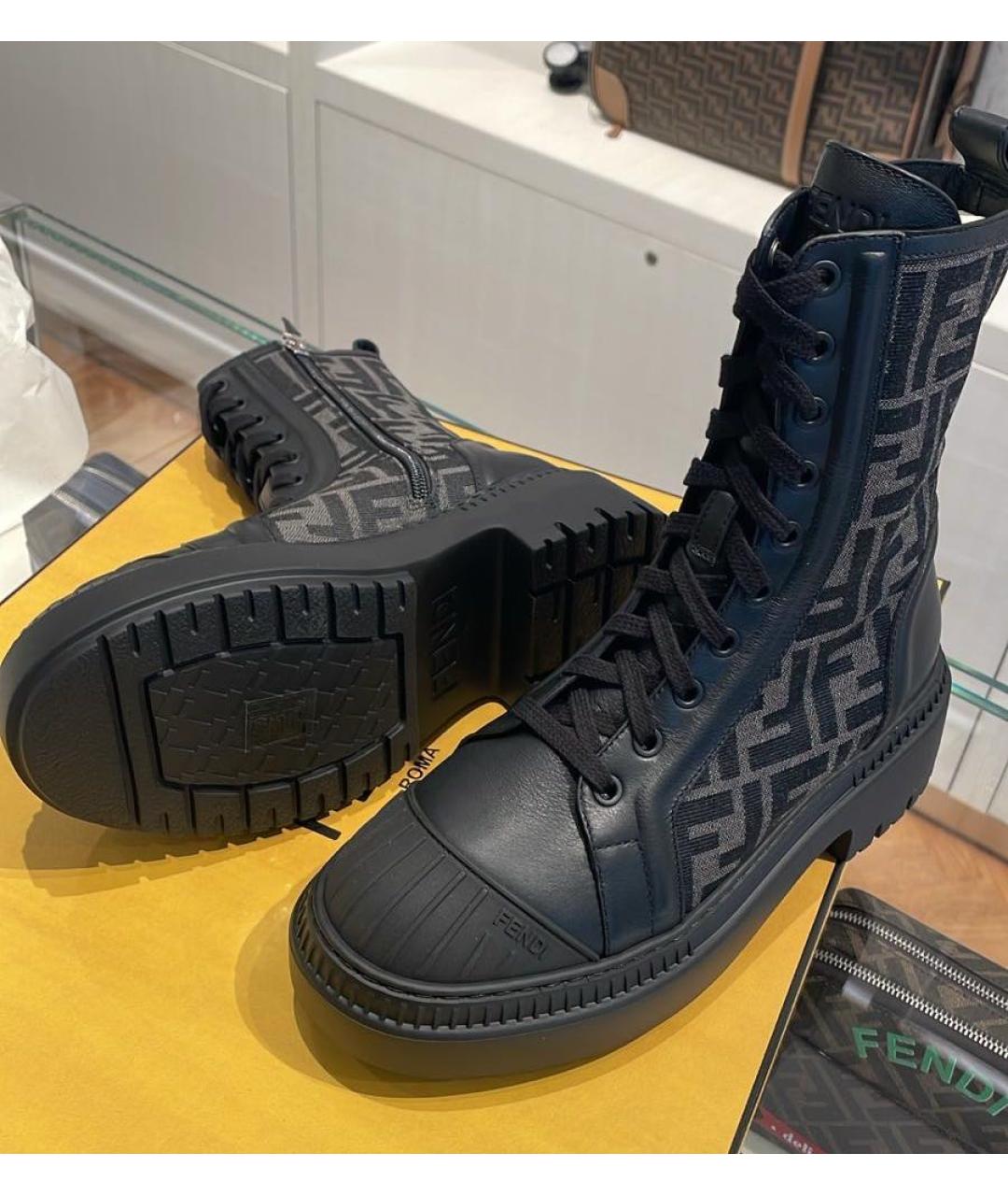 FENDI Черные текстильные ботинки, фото 3