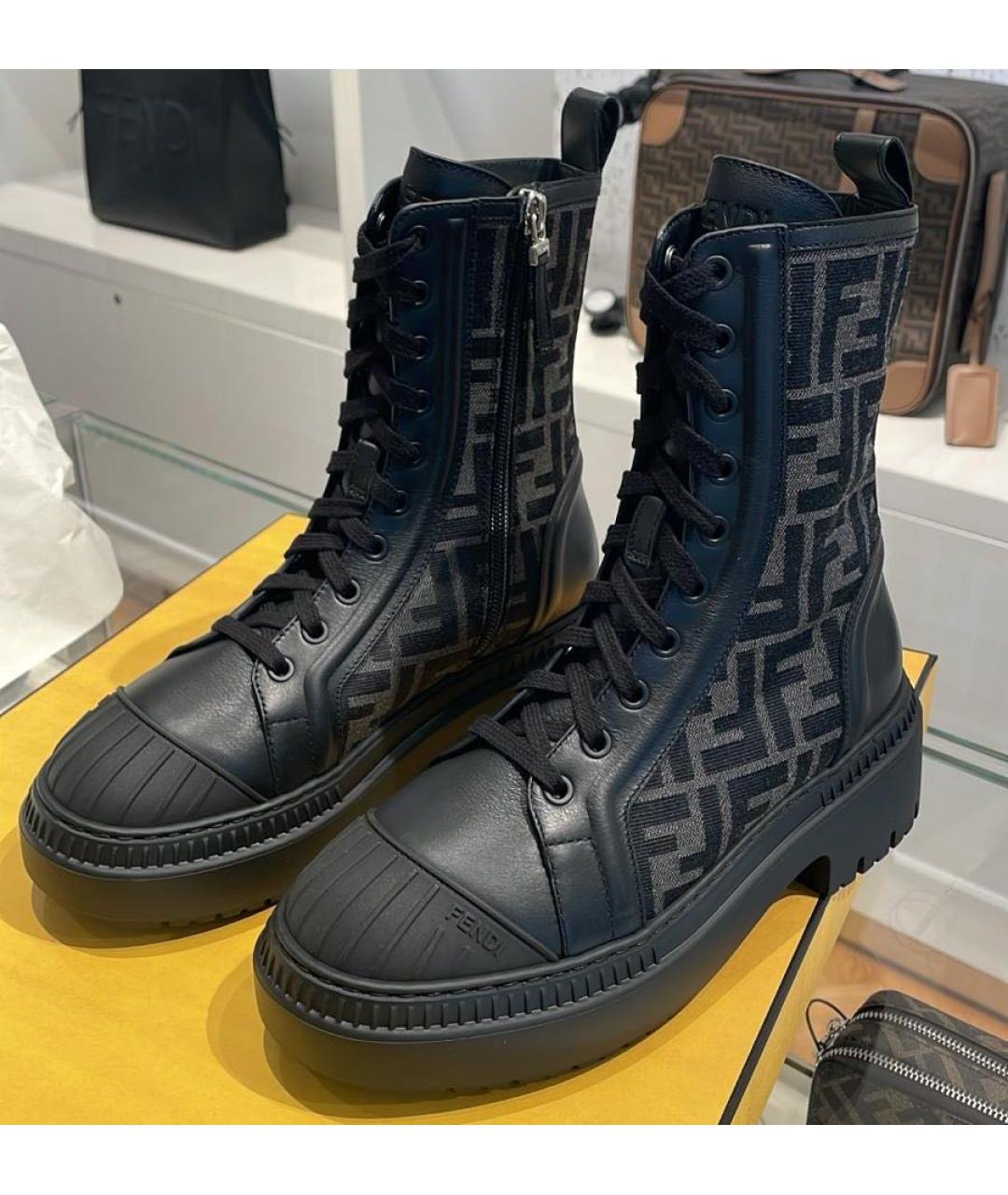 FENDI Черные текстильные ботинки, фото 4