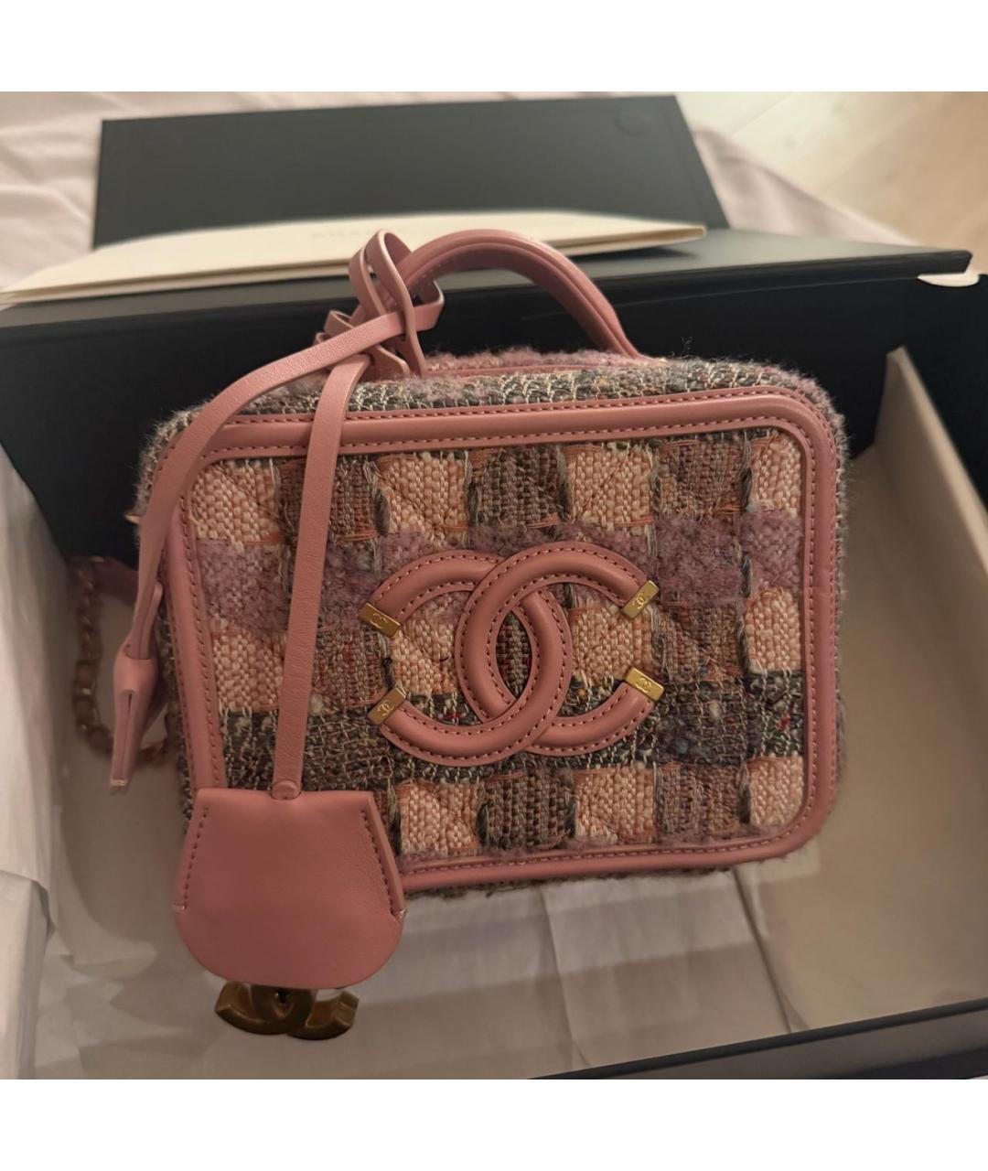 CHANEL Розовая твидовая сумка через плечо, фото 4