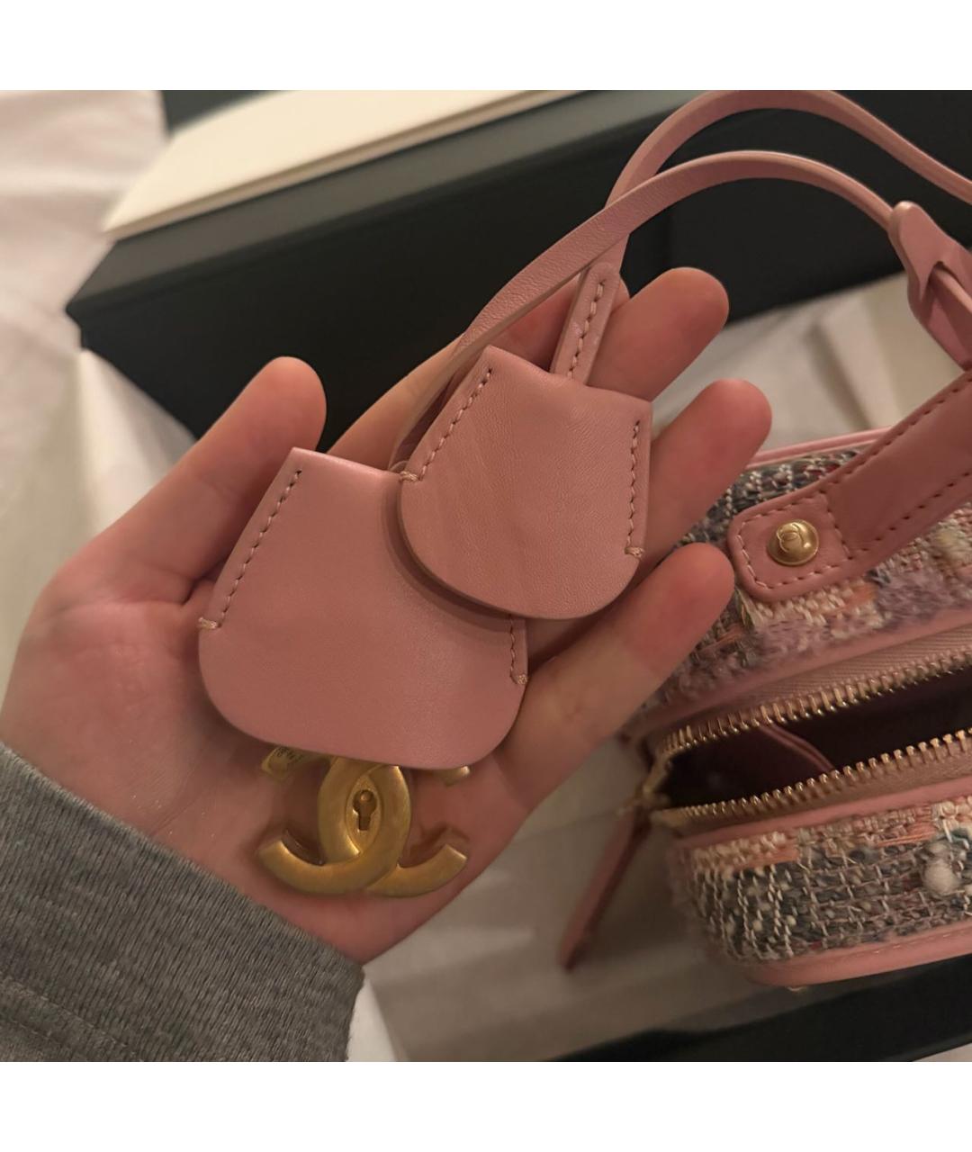CHANEL Розовая твидовая сумка через плечо, фото 3