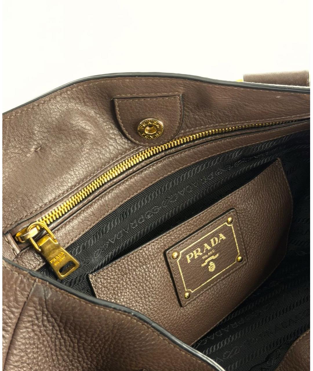 PRADA Коричневая кожаная сумка тоут, фото 7
