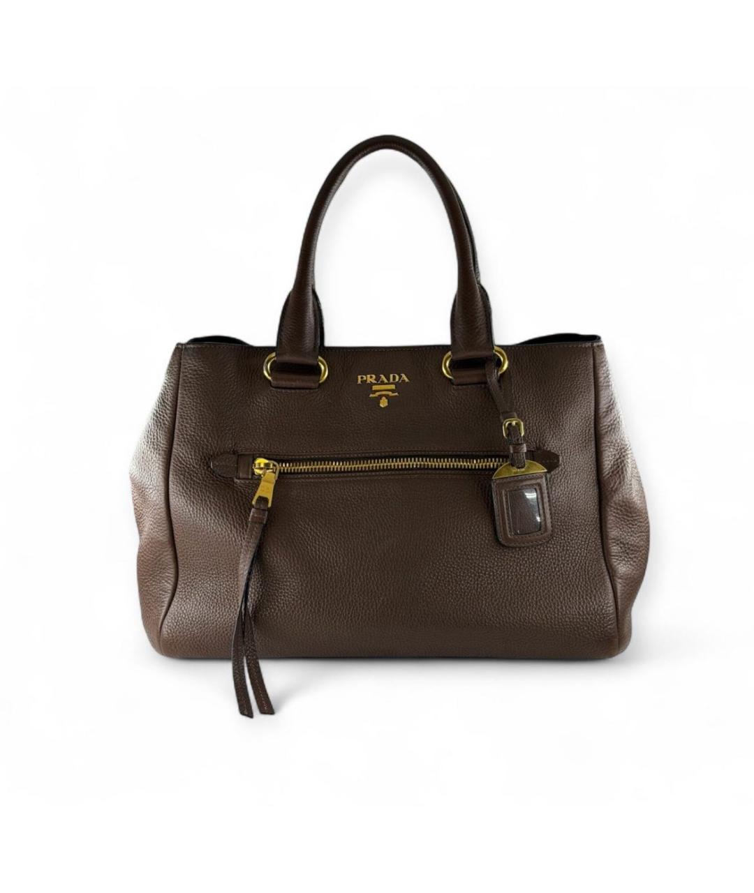 PRADA Коричневая кожаная сумка тоут, фото 8