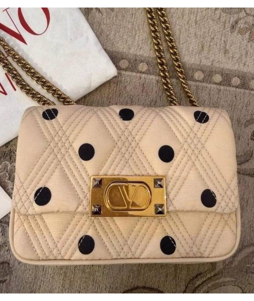 VALENTINO Бежевая шелковая сумка через плечо, фото 2