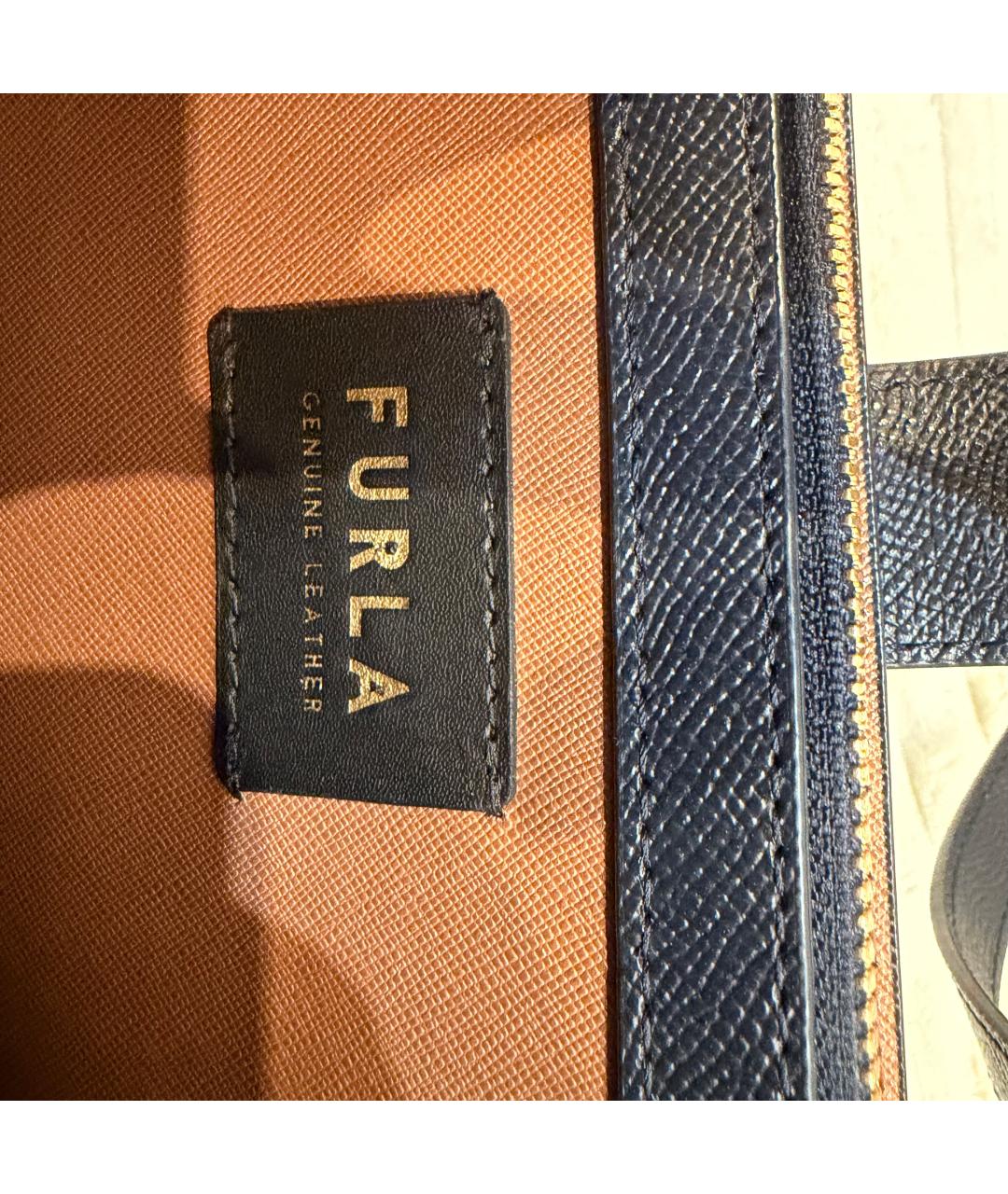 FURLA Темно-синяя кожаная сумка тоут, фото 4