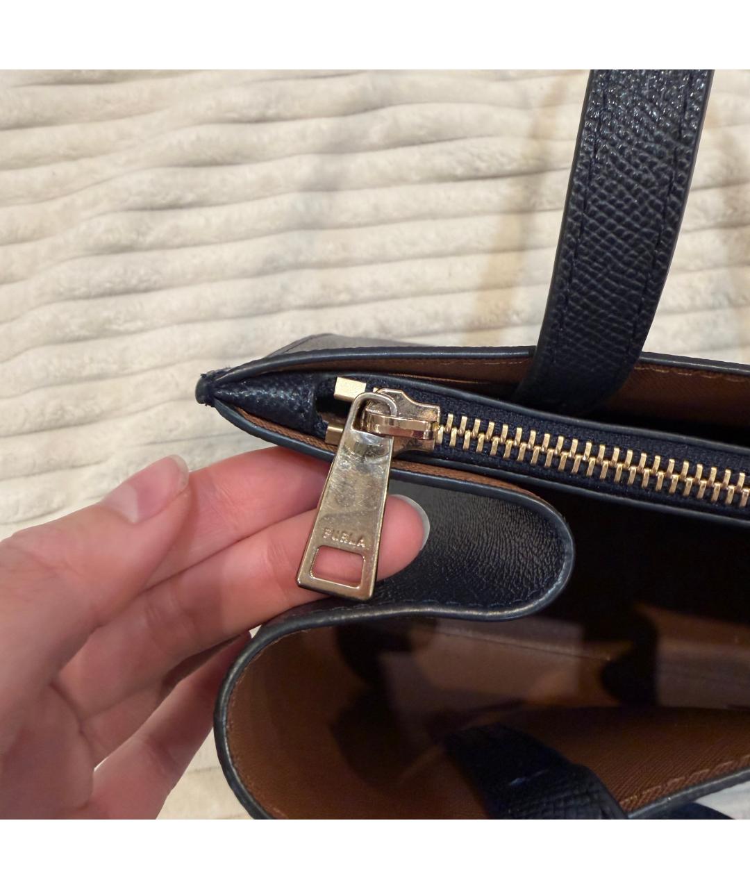 FURLA Темно-синяя кожаная сумка тоут, фото 5