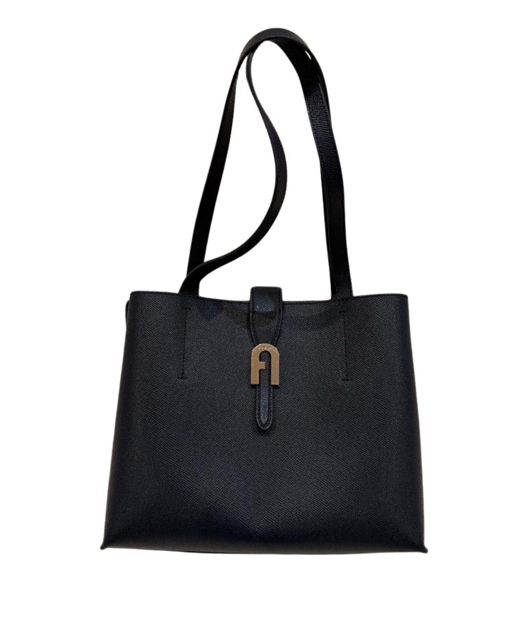 FURLA Темно-синяя кожаная сумка тоут, фото 1