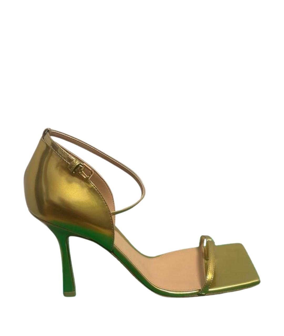 BOTTEGA VENETA Золотые кожаные босоножки, фото 1